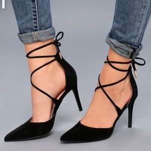 Lulu’s Black Wrap Lace Up Heels